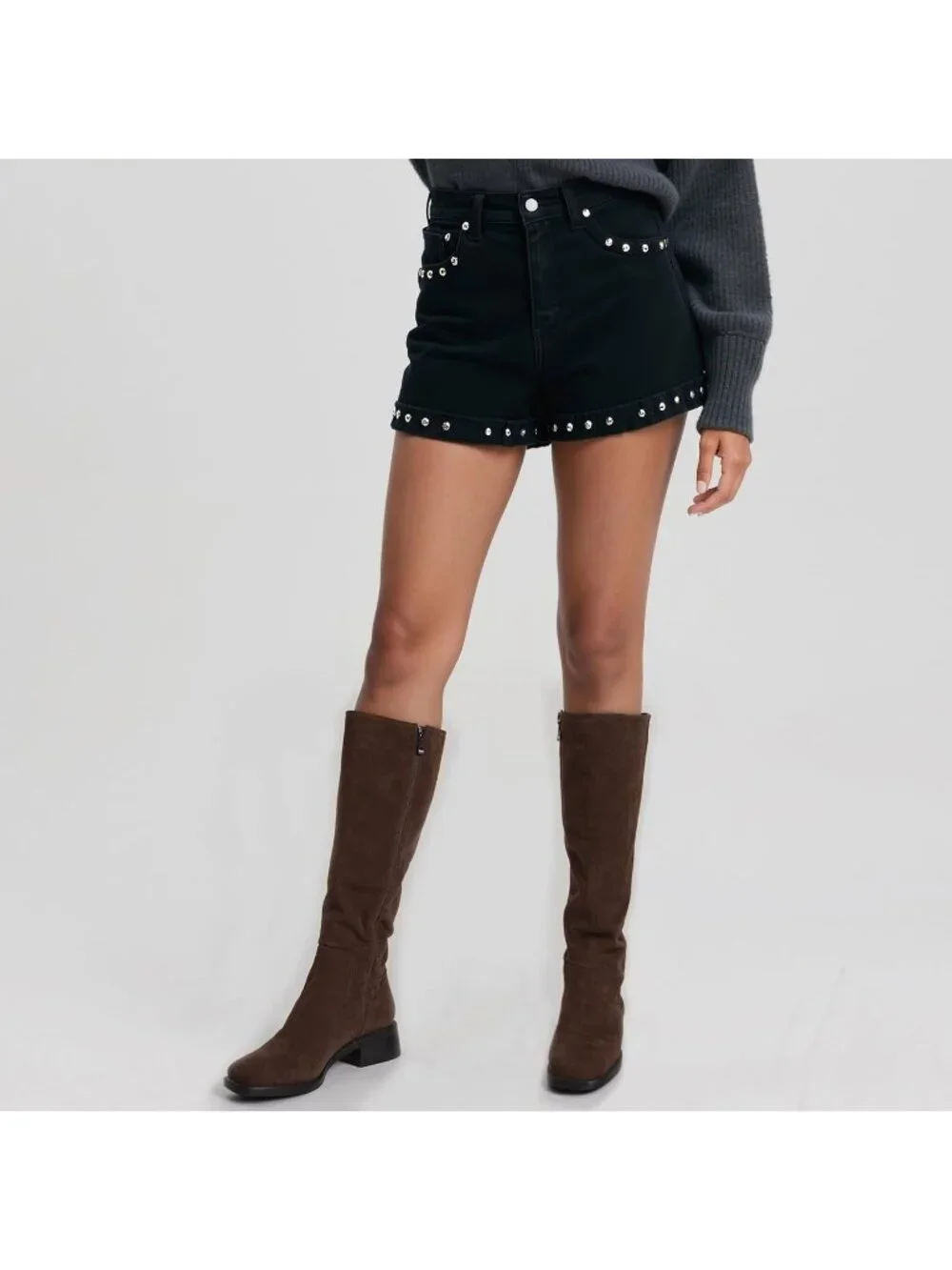 Women's Chocolate Faux Suede Square Toe Knee High Stretch With Side Zipper Boots